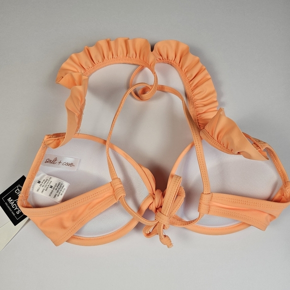 Salt + Cove Women's Juniors' Ruffle Strap & Side Tie Bikini Set Peach Size M - Picture 9 of 16
